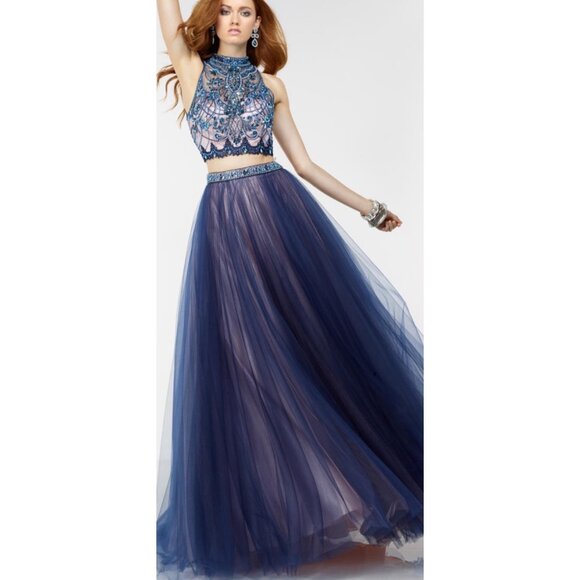 Alyce Paris Embellished pieces Ball Gown Dress Beaded Halter Top Tulle Skirt 00 - Picture 1 of 16